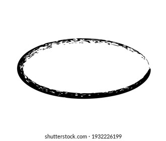 Oval grunge frame isolated on white background. Black ellipse ink border. Vector illustration.