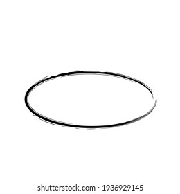 Oval grunge frame isolated on white background. Black ellipse ink border. Vector illustration.