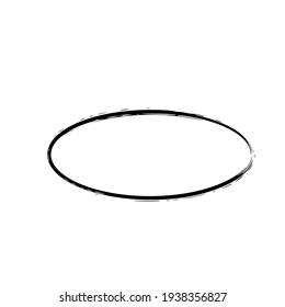 Oval grunge frame isolated on white background. Black ellipse ink border. Vector illustration.