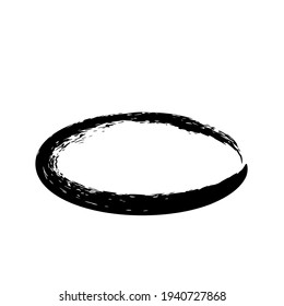 Oval grunge frame isolated on white background. Black ellipse ink border. Vector illustration.