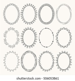 Oval hand drawn borders. Ink photo frames.