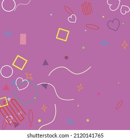 Oval Hearts Circle Red Rectangle Simple Anillo Simple Hipster Art. Violet Stars Lime Blue Square Zigzag Fondo Amarillo. Ilustración De Geometría Colorida De Color Rosado Y Brillante De Onja Púrpura Naranja.