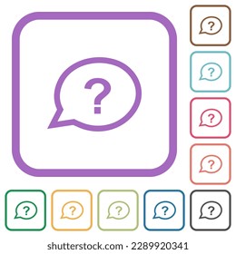 Oval help chat bubble outline simple icons in color rounded square frames on white background