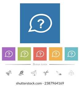 Oval help chat bubble outline flat white icons in square backgrounds. 6 bonus icons included.