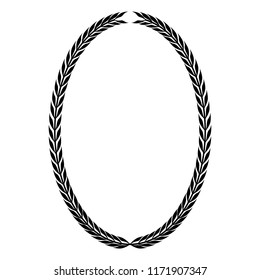 Oval heraldic wreath of leaves, monochrome isolated image.