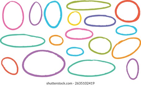 Oval realçar pastel crayon formas definido. Círculos de elipse desenhados à mão com lápis esboçado e textura de marcador. Destaques de design de estilo Grunge para ênfase, decoração, destaques de texto e projetos criativos