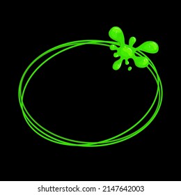 Oval horizontal frame with a flowing green slime. Dripping toxic viscous liquid. Vector cartoon illustration.