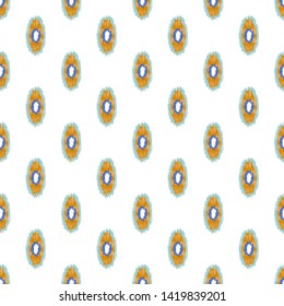 Oval ikat shapes seamless background. Vector illustration.