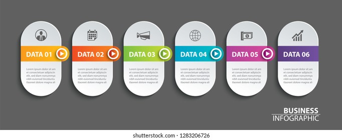 Oval infographics timeline paper with 6 data horizontal template. Vector illustration abstract background. Can be used for workflow layout, business step, brochure, flyers, banner, web design.