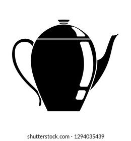 Oval kettle with a long spout on the isolated background, the style of Doodle. Silhouette. Vector graphics