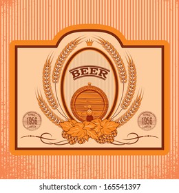 oval label with a cask of beer