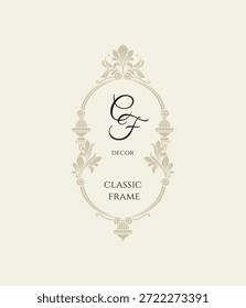 Etiqueta ovalada en diseño clásico.