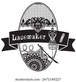 Oval label for the profession of lacemaker