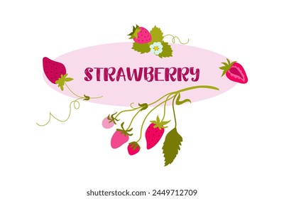 Oval label with strawberries. Vector illustration 