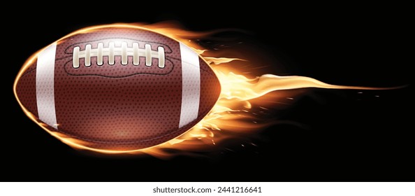 Oval leather American football ball on fire. Highly realistic illustration.Realistic illustration.