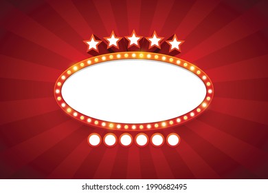 Oval light frame shining retro billboard. poster vintage style. Vector illustration