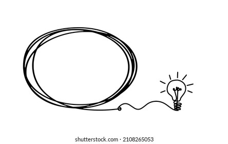 Oval con bombilla como dibujo de línea sobre fondo blanco. Vector
