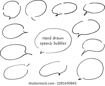 Oval line drawing speech balloons with gaps.
Hand-drawn loose fashionable speech bubble written with a pen.