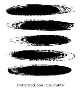 Oval long black ink textured strokes isolated on a white background
