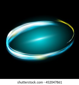 Oval magical light effects. Bokeh. Illuminated lines on a dark background. Vector magic lights.