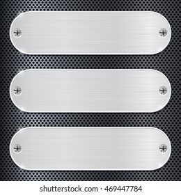 Oval metal plate on perforated background. Vector illustration