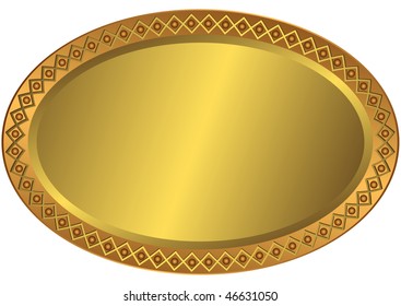Oval metal volumetric plate with an ornament (vector)