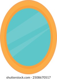 Oval mirror with a yellow-orange frame and reflective blue surface.