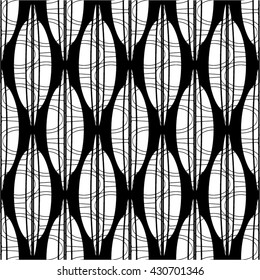 Oval in monochrome pattern, line, intersection, mesh, seamless vector background.
