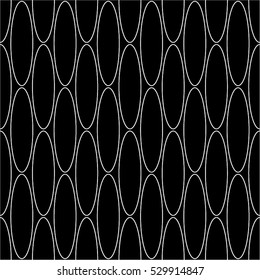 Oval in monochrome pattern, tile, mosaic, seamless vector background.