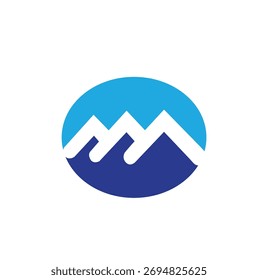 Montaña ovalada con ilustración de diseño de icono de Vector de logotipo de espacio azul ovalado	

