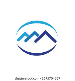 Oval mountain with oval blue summit logo vector symbol icon design illustration	
