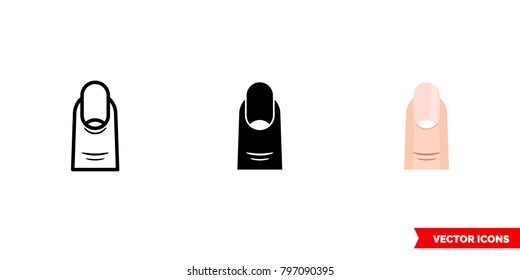 Oval nail icon of 3 types: color, black and white, outline. Isolated vector sign symbol.