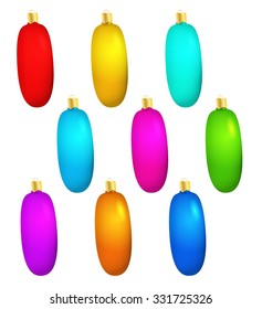 oval nine christmas balls with different color, isolated
