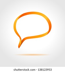 Oval orange speech bubble made from bended lines with copy space. Trendy origami style.