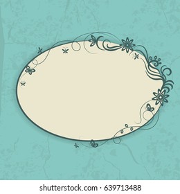 Oval ornamental frame on blue vintage background.