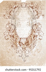 Oval Ornate Baroque Frame On Paper With Scribbles