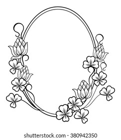 Oval outline label with clovers and free space for your text