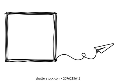 Oval with paper plane as line drawing on white background. Vector