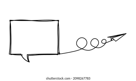 Oval with paper plane as line drawing on white background. Vector