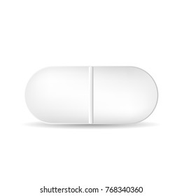 An oval pill or tablet isolated on the white background. Medicine and drugs vector illustration.