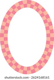 Quadro quadriculado rosa oval. Quadro oval feito de quadrados multicoloridos. Elemento de design de vetor isolado.