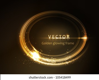 Oval placeholder, frame with light effects in shades of gold and yellow on dark brown background. Space for your text. EPS10