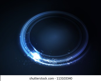 Oval placeholder, frame with light effects in shades of blue on dark blue background. Space for your text. EPS10