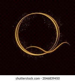 Marcador de posición ovalado, marco con efectos luminosos en tonos dorados y amarillos sobre fondo marrón oscuro. Espacio para el texto. EPS10