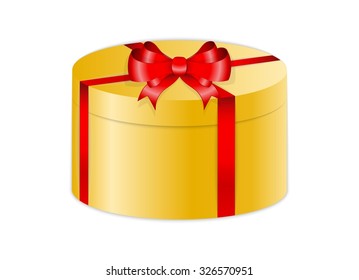 oval present with red ribbon and bow on gray background