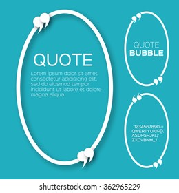 Oval Quote bubble. Speech bubble. Citation text box template. Quote blank. Applique style commas - origami paper cut form