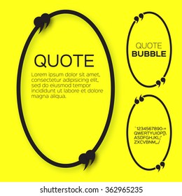 Oval Quote bubble. Speech bubble. Citation text box template. Quote blank. Applique style commas - origami paper cut form