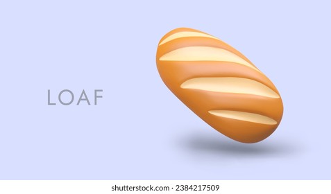 Oval realistic bread loaf with cuts. Yeast baking. Sourdough bread. Vector horizontal banner on purple background. Bakery advertisement, place for text
