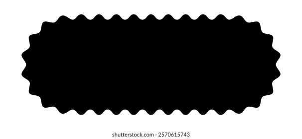 Oval rectangle shape with wavy edges. Rectangular shape with round scalloped borders. Empty text box, speech bubble, tag or label isolated on white background. Vector graphic illustration.