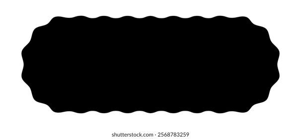 Oval rectangle with wavy edges. Rectangular shape with curvy borders. Empty text box or memo, sticker, tag or label template. Vector graphic illustration.